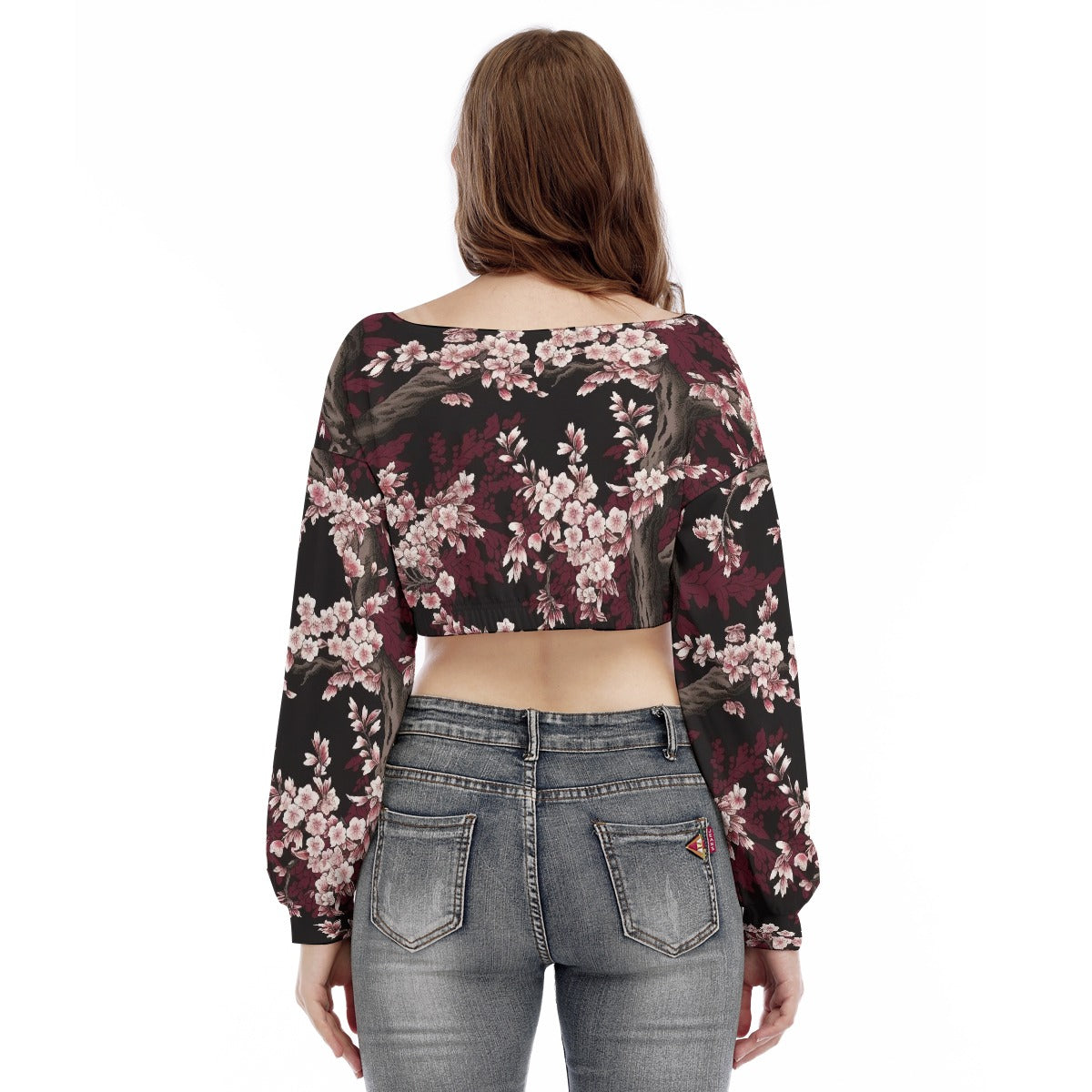 All-Over Print Women's V-neck Long Sleeve Cropped Sweatshirt