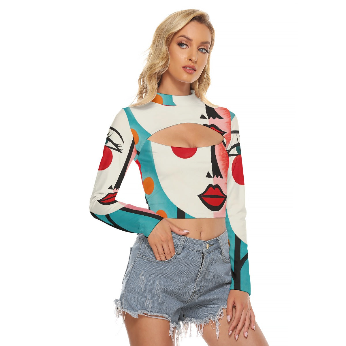 All-Over Print Women's Hollow Chest Keyhole Tight Crop Top
