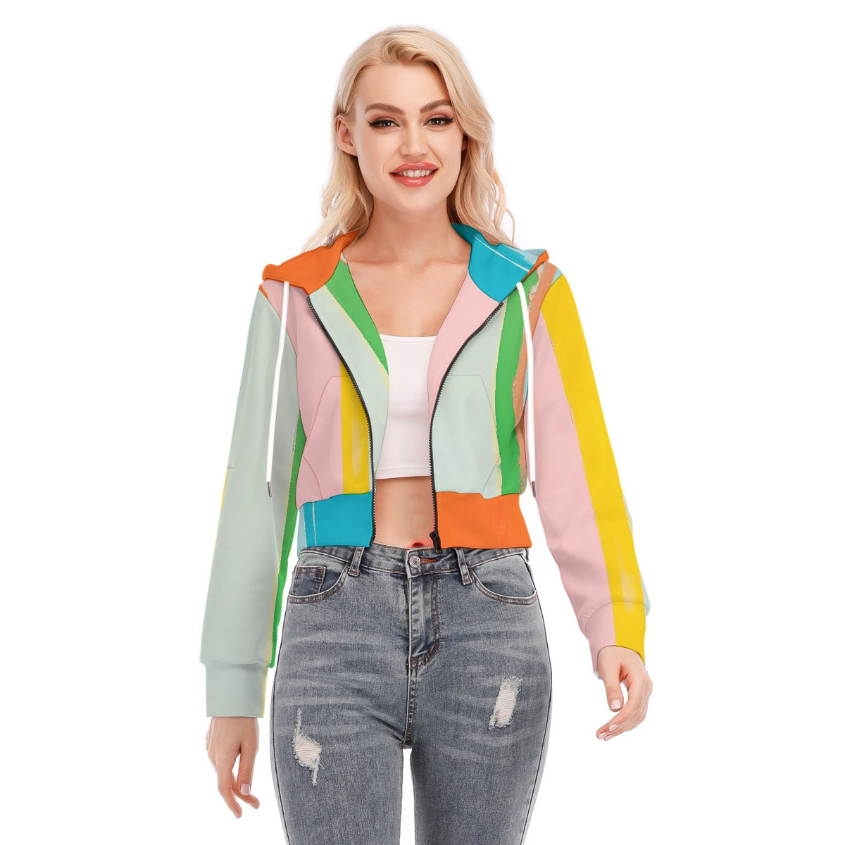 All-Over Print Women's Crop Top Hoodie With Zipper Closure