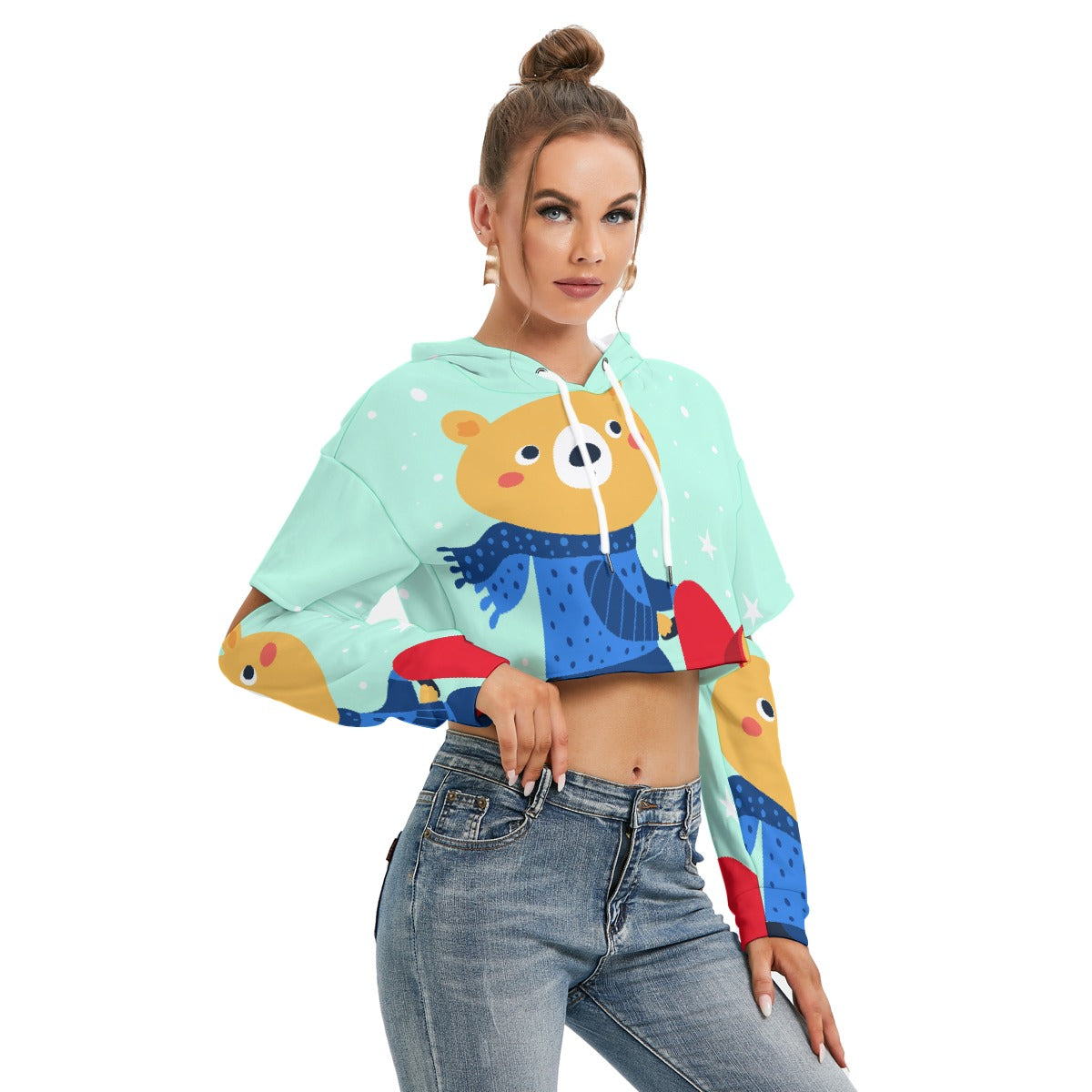 All-Over Print Women's Heavy Fleece Hoodie With Hollow Out Sleeve
