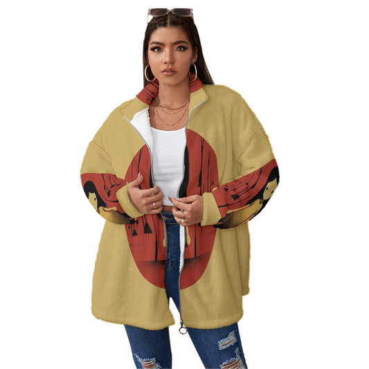 All-Over Print Unisex Borg Fleece Stand-up Collar Coat With Zipper Closure(Plus Size)