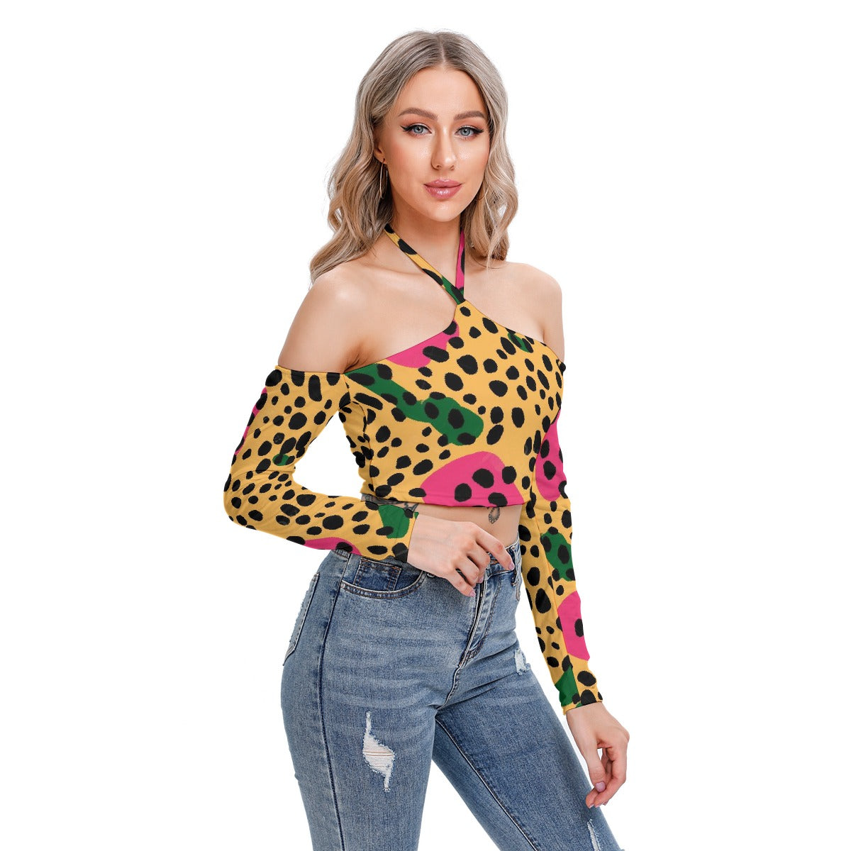 All-Over Print Women's Halter Lace-up Top