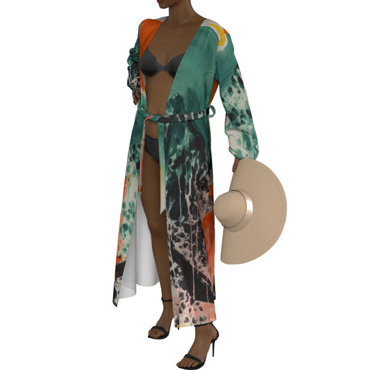 All-Over Print Women's Lace-up Chiffon Robe