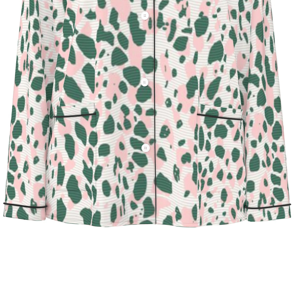 All-Over Print Women's Long Sleeve Pajama Set With Black Contrast Piping