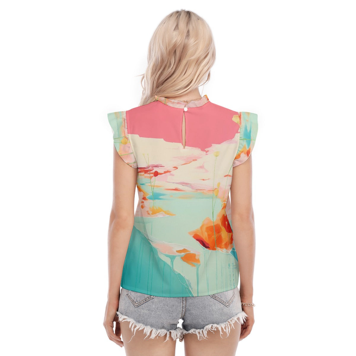 All-Over Print Women's Blouse With Ruffle Collar And Sleeve