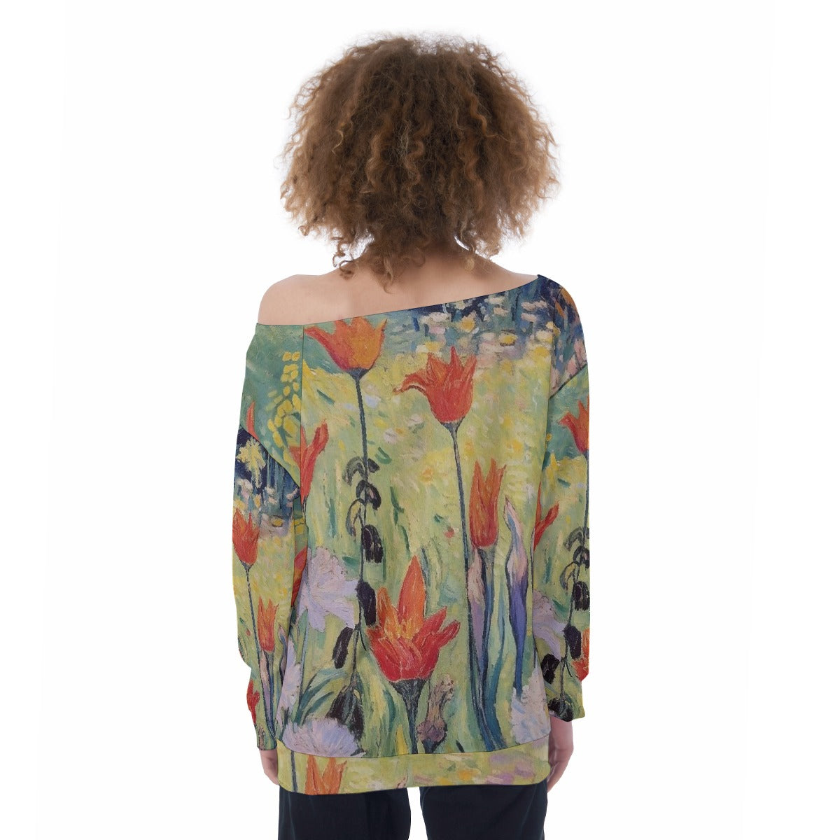 All-Over Print Oversized Women's Off-Shoulder Sweatshirt