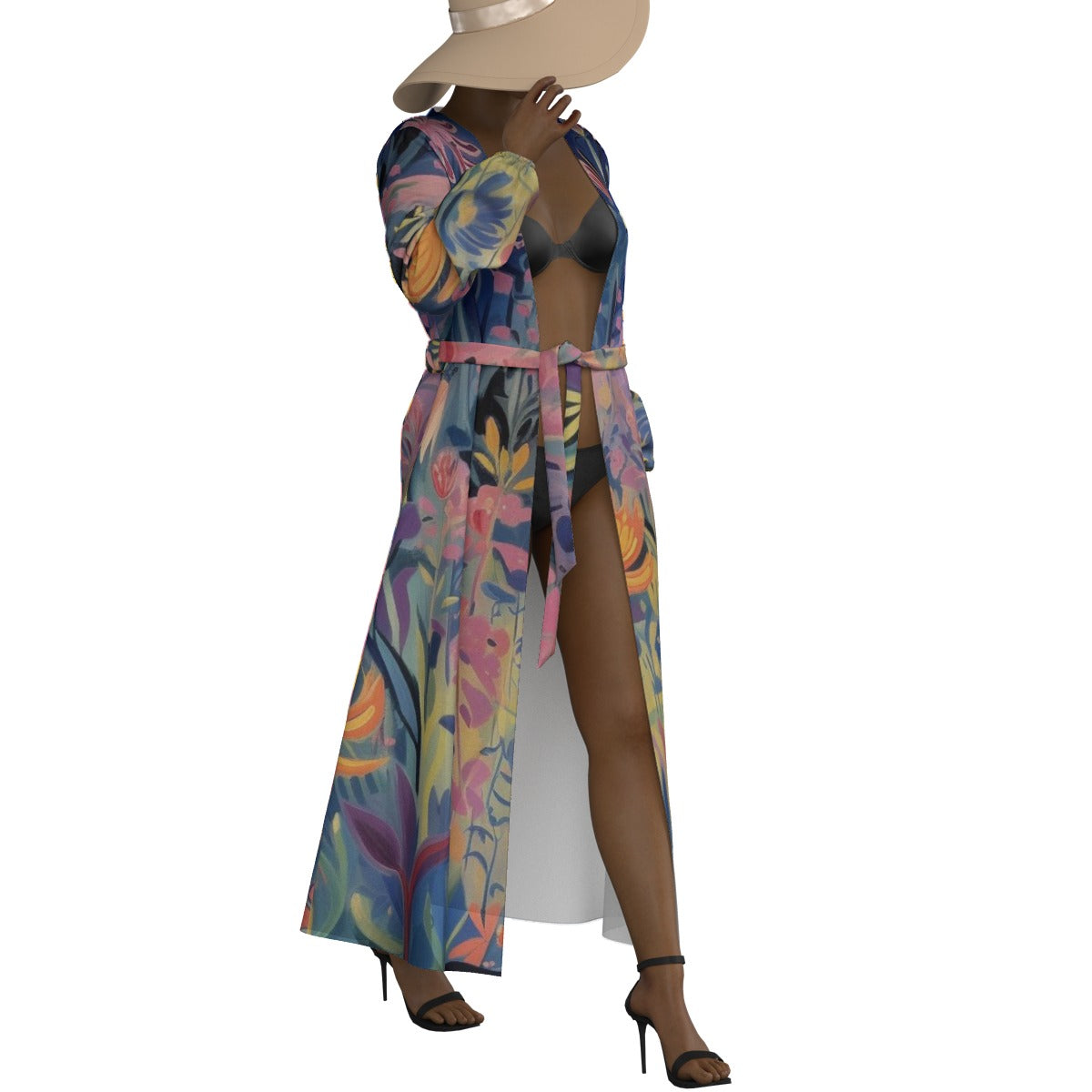 All-Over Print Women's Lace-up Chiffon Robe