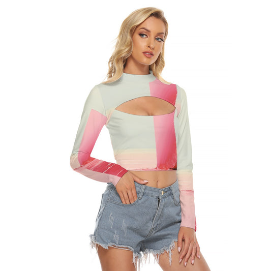 All-Over Print Women's Hollow Chest Keyhole Tight Crop Top