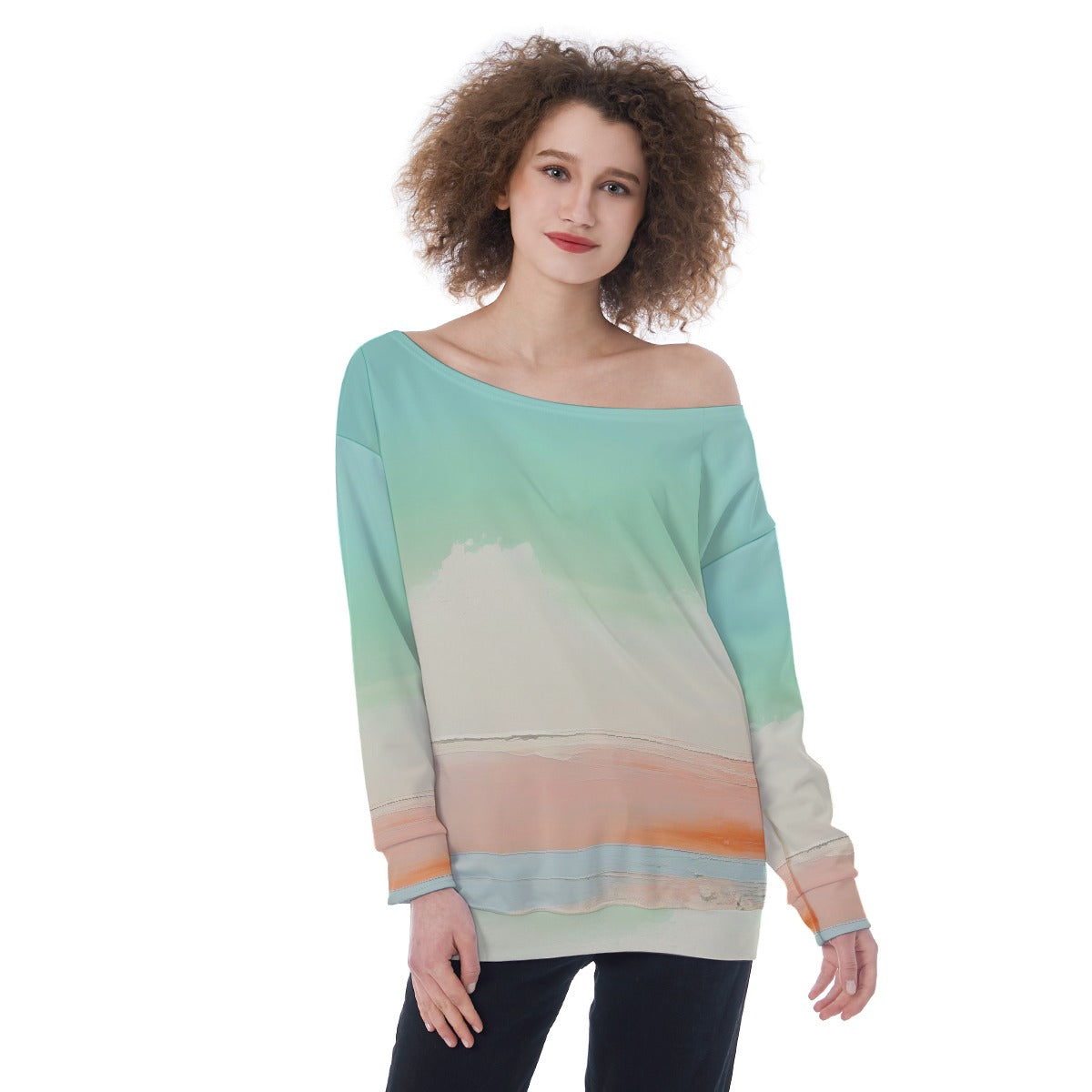 All-Over Print Oversized Women's Off-Shoulder Sweatshirt