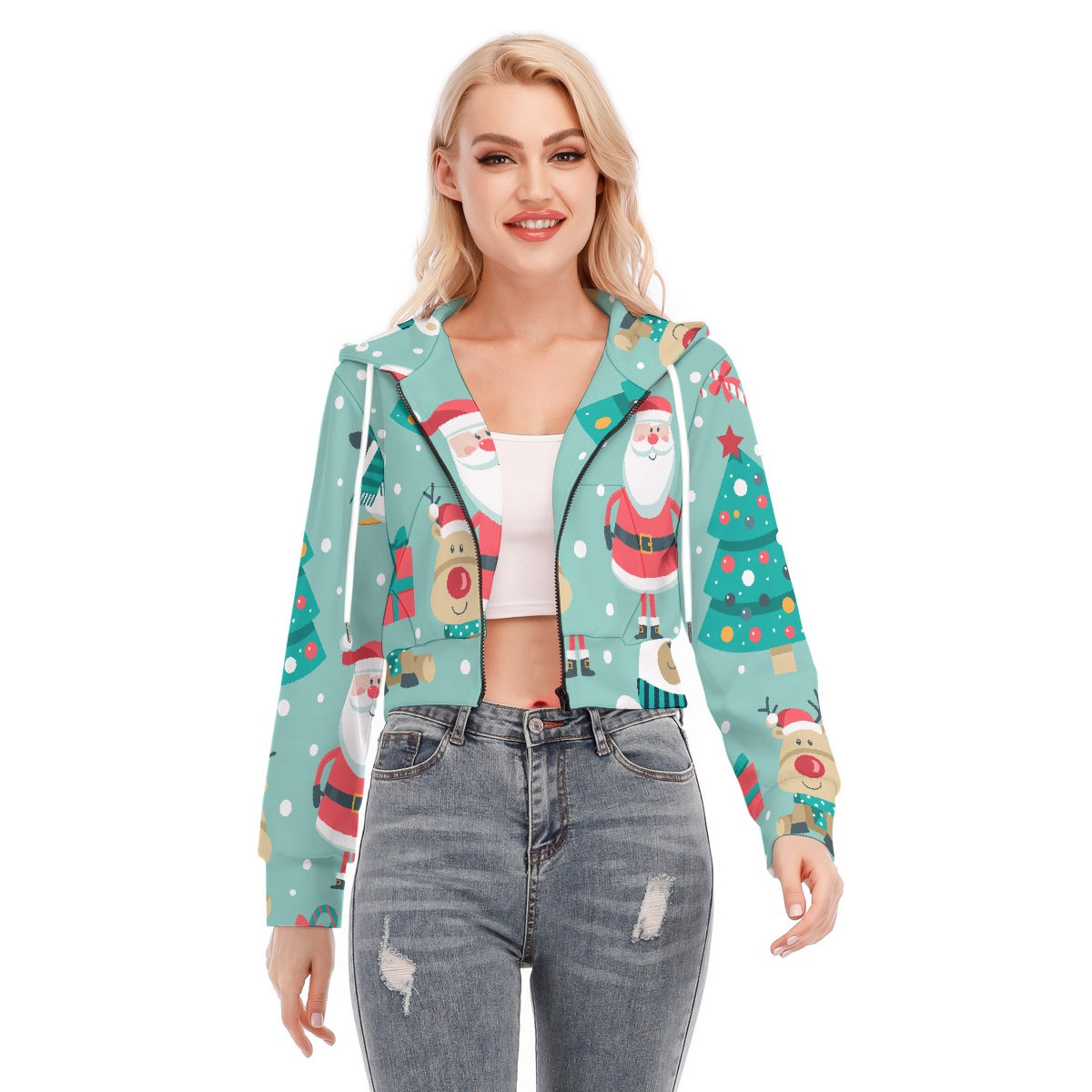 All-Over Print Women's Crop Top Hoodie With Zipper Closure