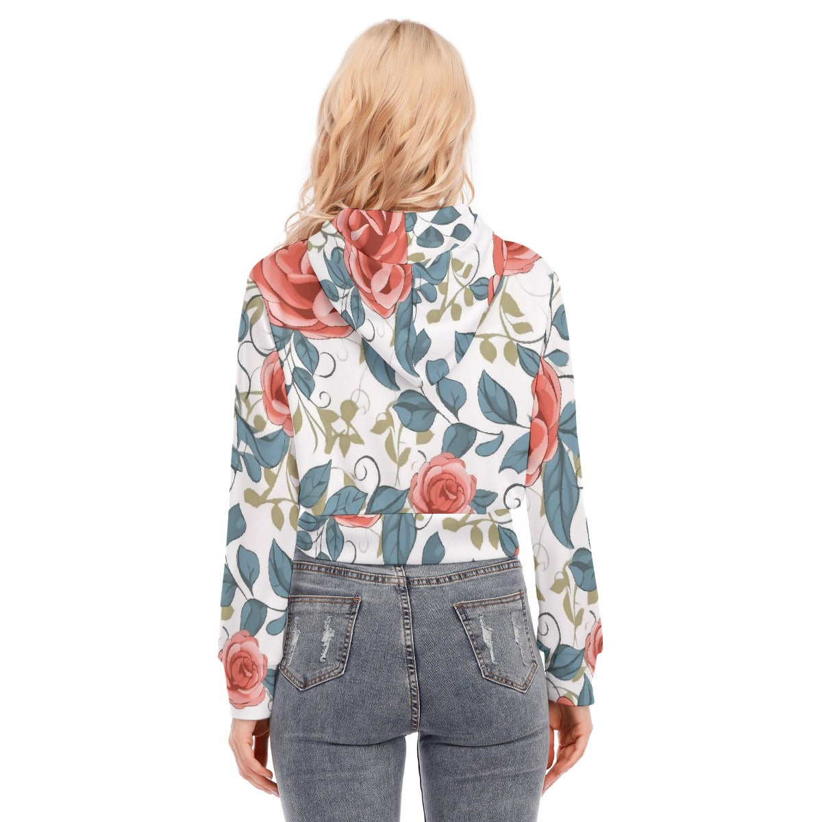 All-Over Print Women's Crop Top Hoodie With Zipper Closure