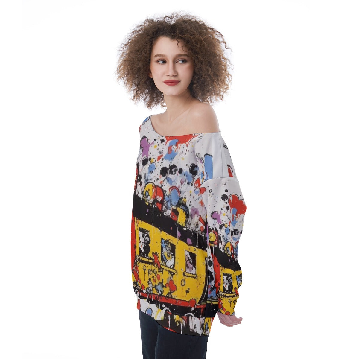 All-Over Print Oversized Women's Off-Shoulder Sweatshirt