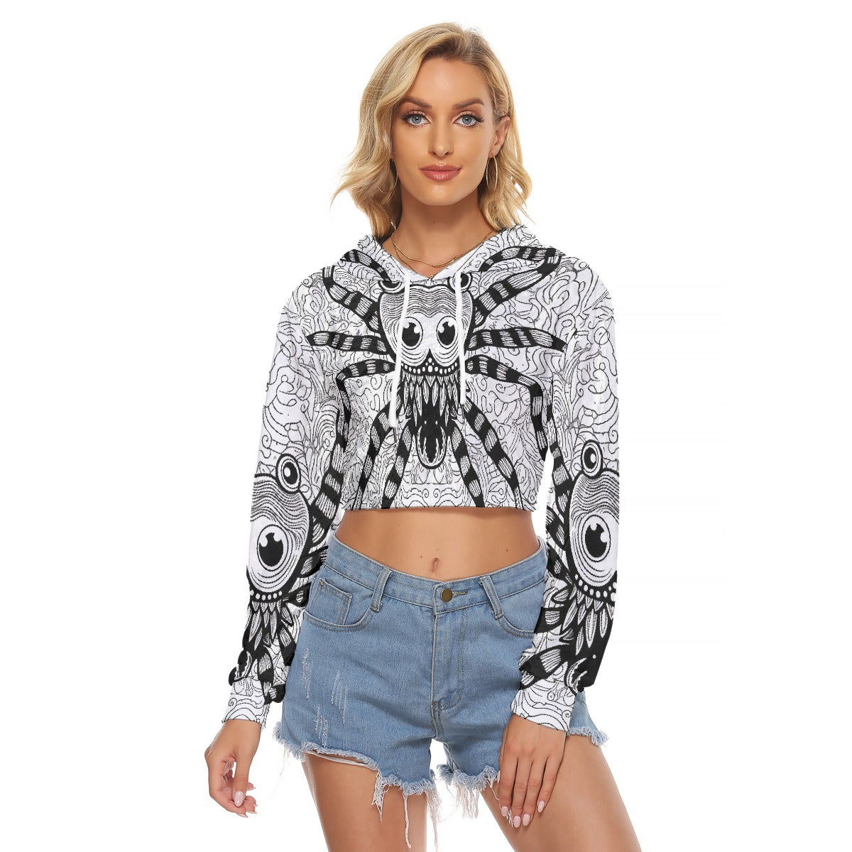 All-Over Print Women's Crop Top Hoodie|Velvet