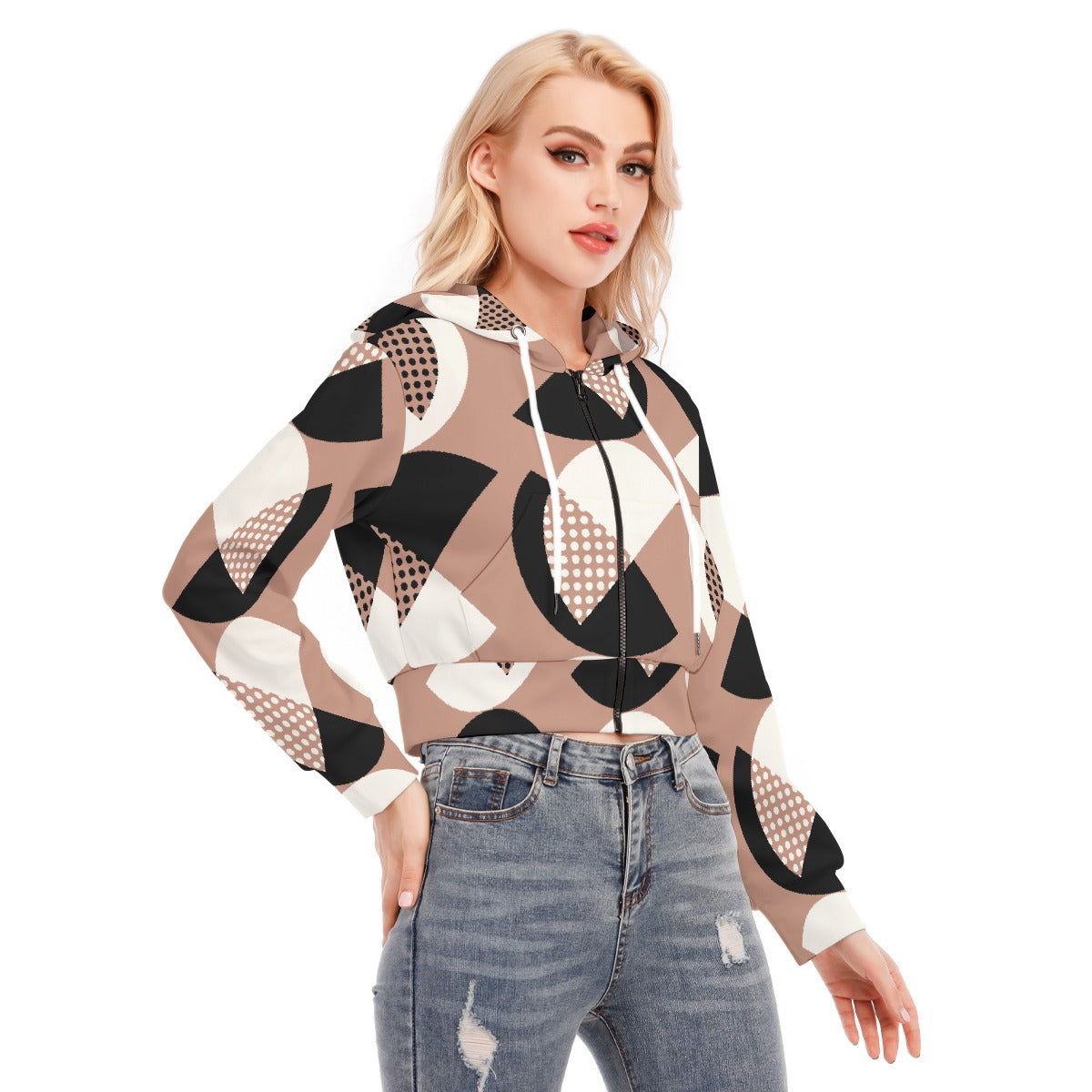All-Over Print Women's Crop Top Hoodie With Zipper Closure
