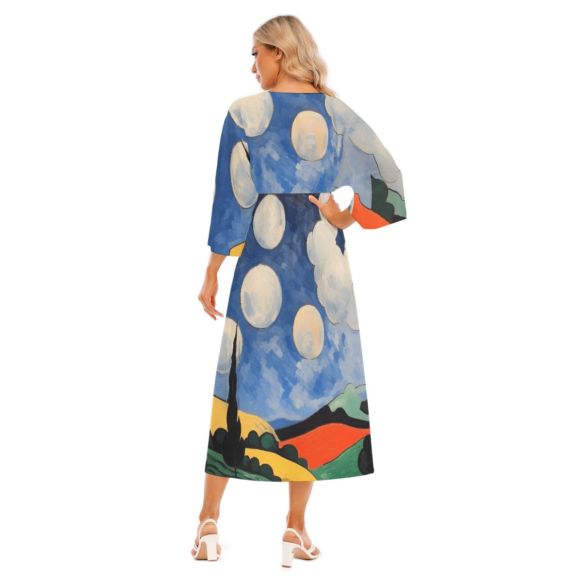 All-Over Print Women's Mid-Sleeve Long Dress