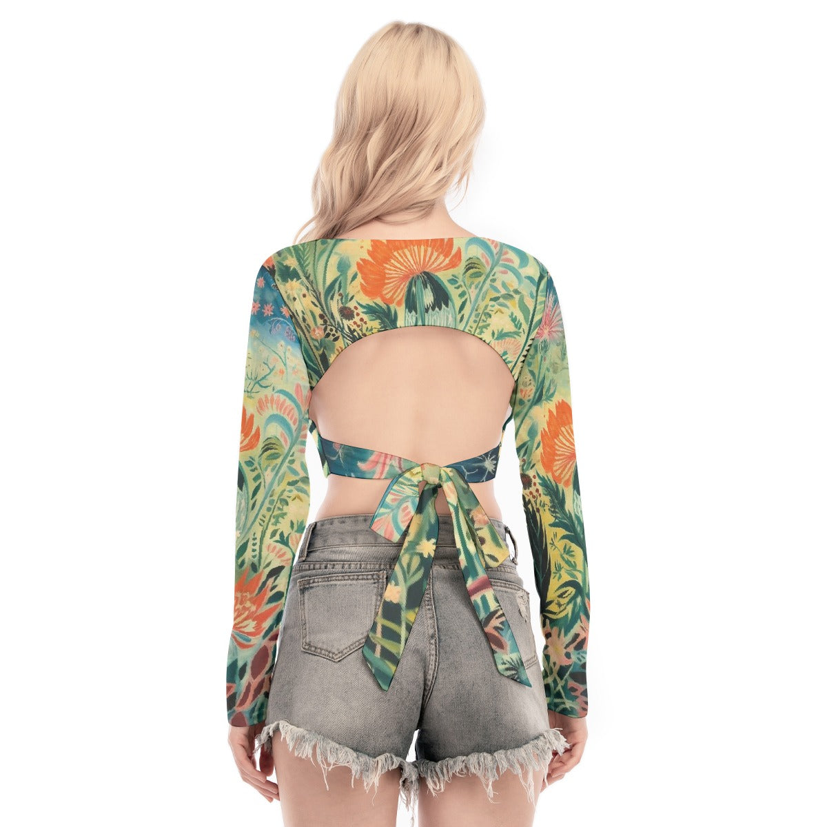 All-Over Print Women's Back Hollow T-shirt With Strap