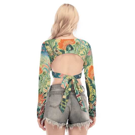 All-Over Print Women's Back Hollow T-shirt With Strap
