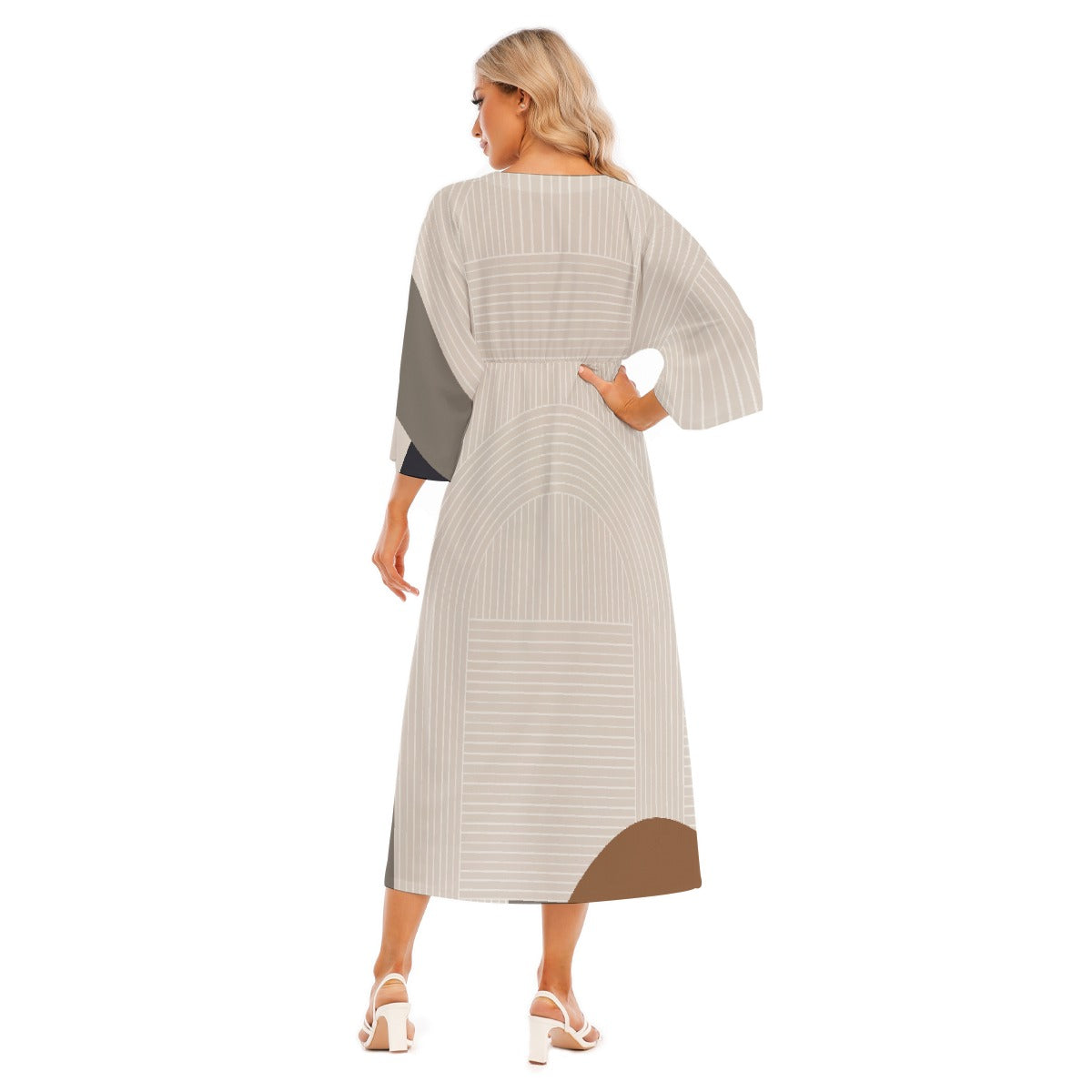 All-Over Print Women's Mid-Sleeve Long Dress