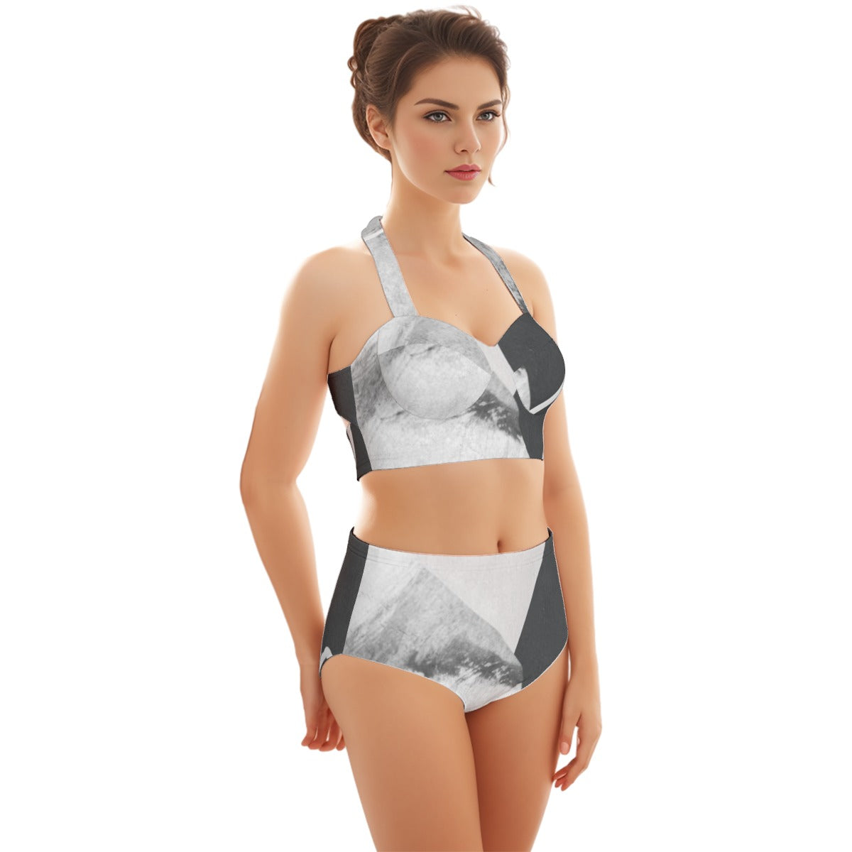 All-Over Print Women's Swimsuit Set With Halter