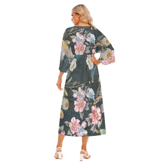 All-Over Print Women's Mid-Sleeve Long Dress