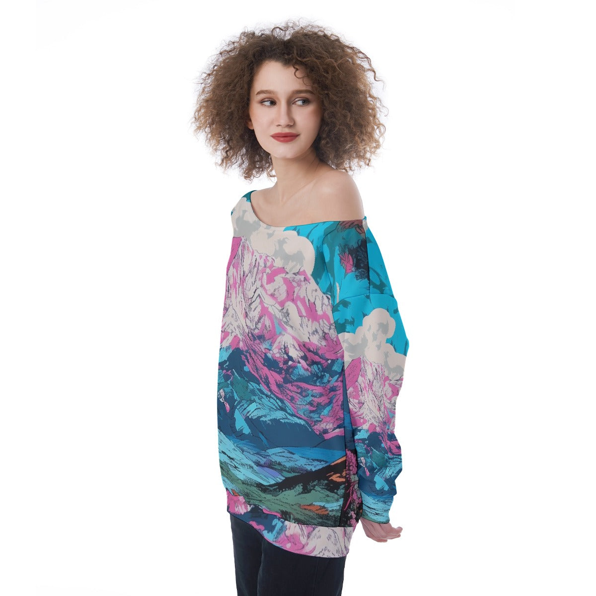 All-Over Print Oversized Women's Off-Shoulder Sweatshirt
