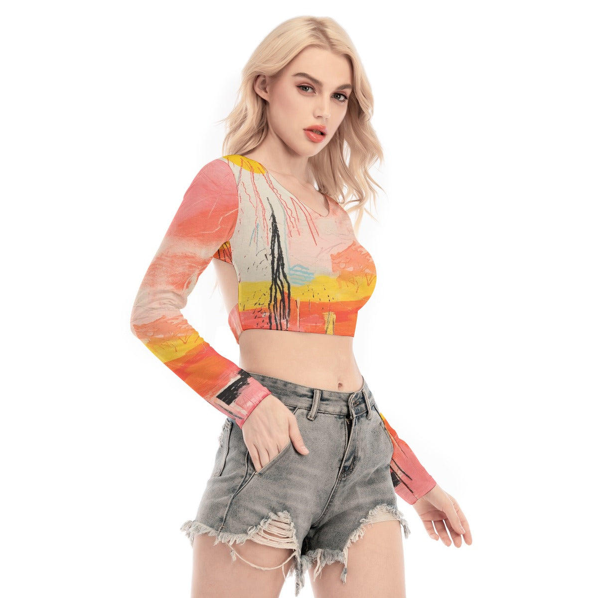 All-Over Print Women's Back Hollow T-shirt With Strap