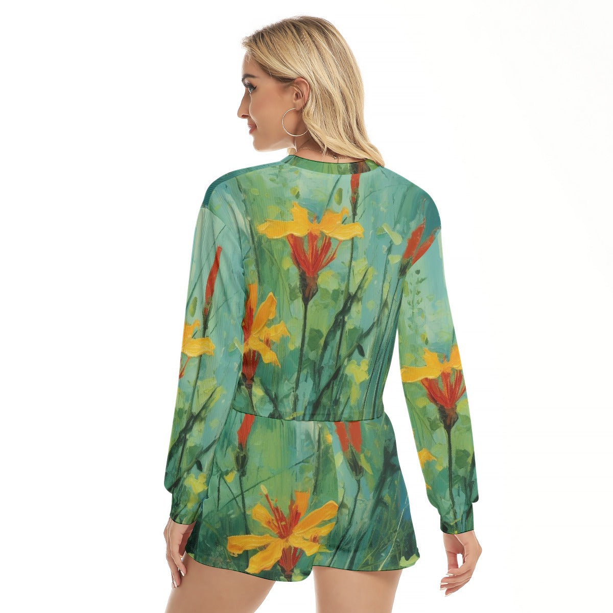 All-Over Print Women's Short Sweatshirt And Pants Suit