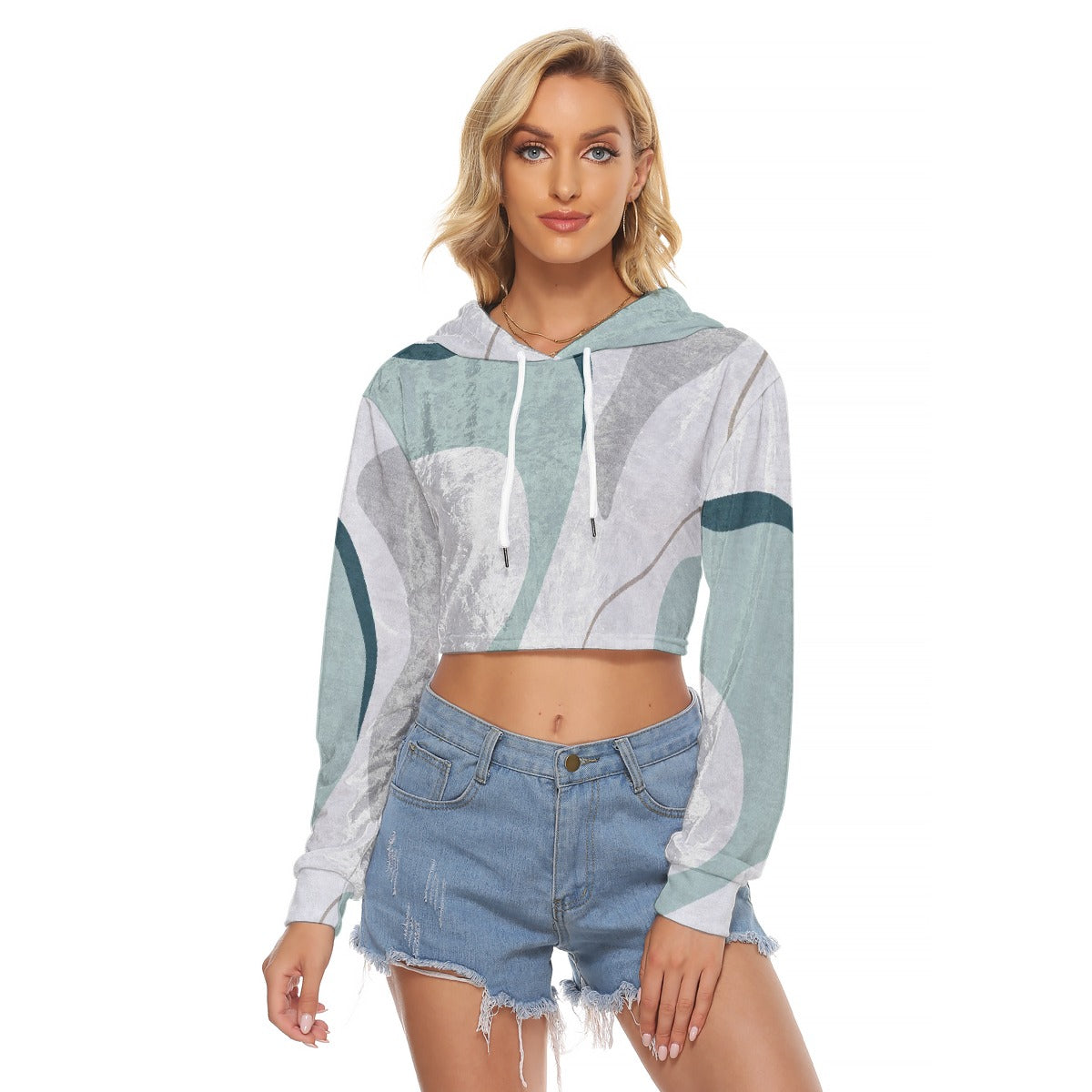 All-Over Print Women's Crop Top Hoodie|Velvet