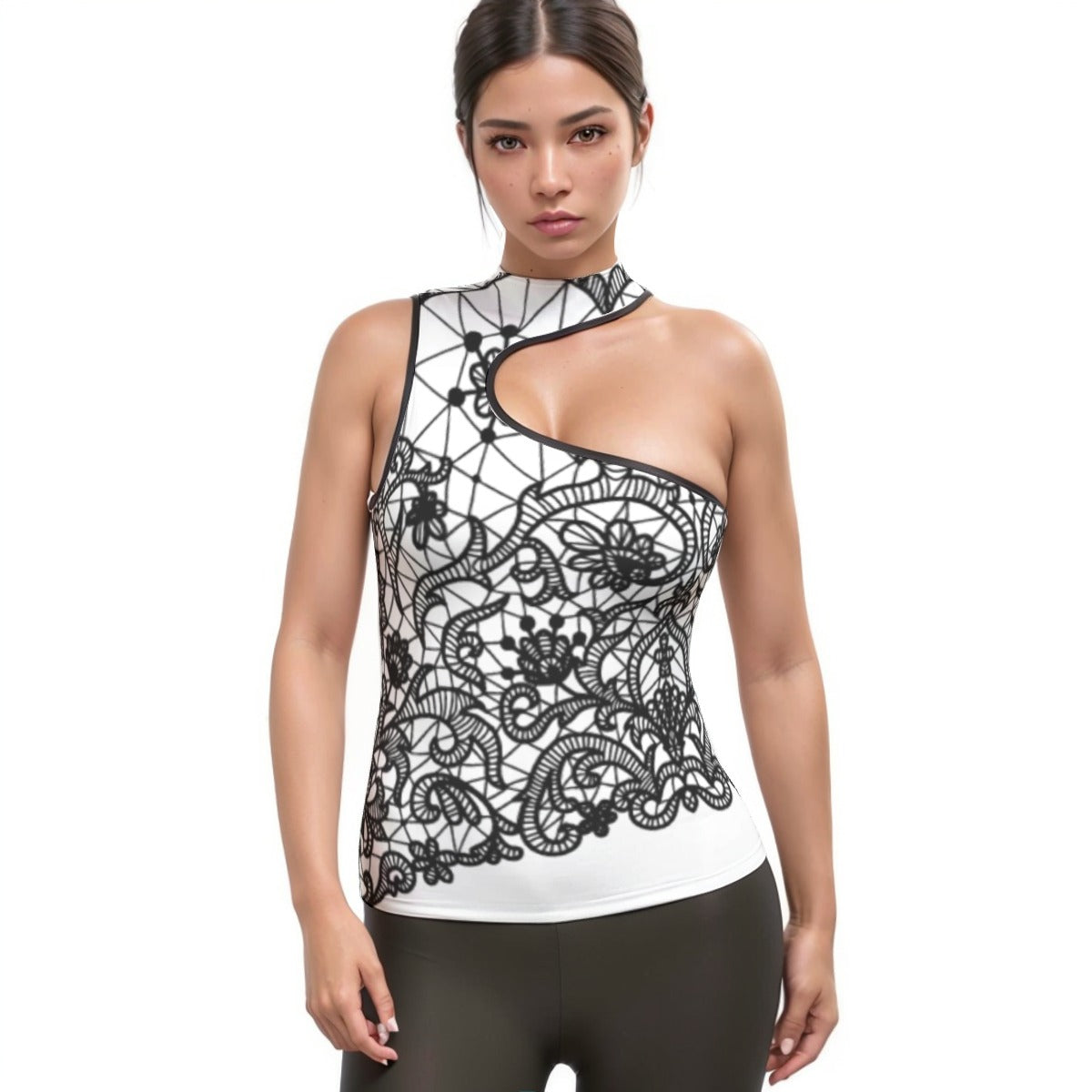 All-Over Print Women's Halter Sleeveless Asymmetrical Tank Top