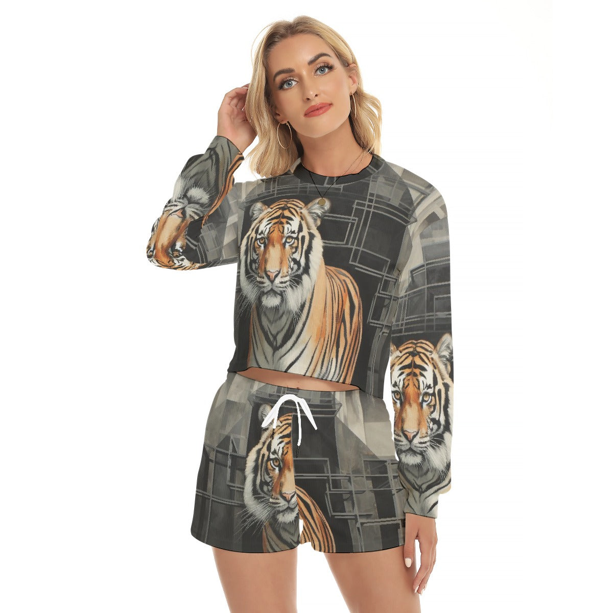 All-Over Print Women's Short Sweatshirt And Pants Suit