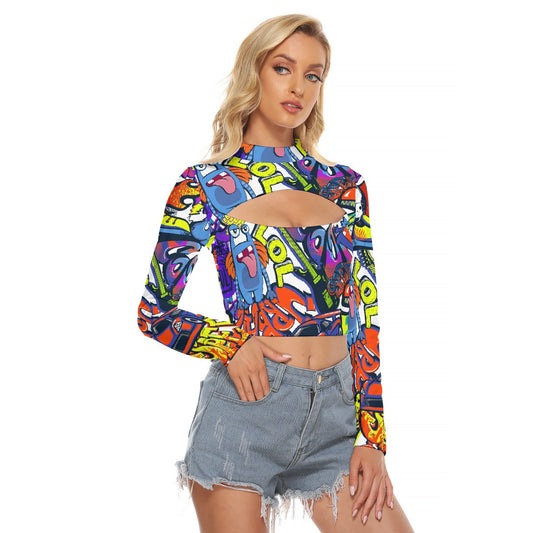 All-Over Print Women's Hollow Chest Keyhole Tight Crop Top
