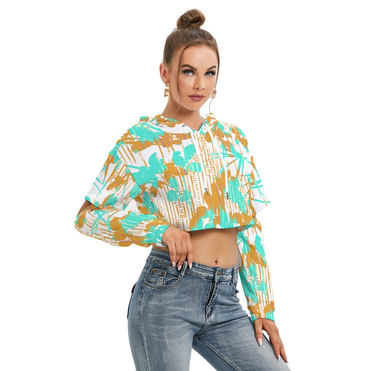 All-Over Print Women's Heavy Fleece Hoodie With Hollow Out Sleeve