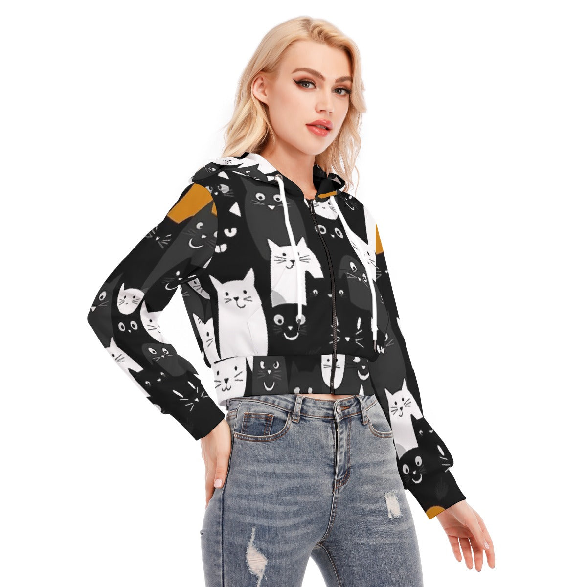 All-Over Print Women's Crop Top Hoodie With Zipper Closure