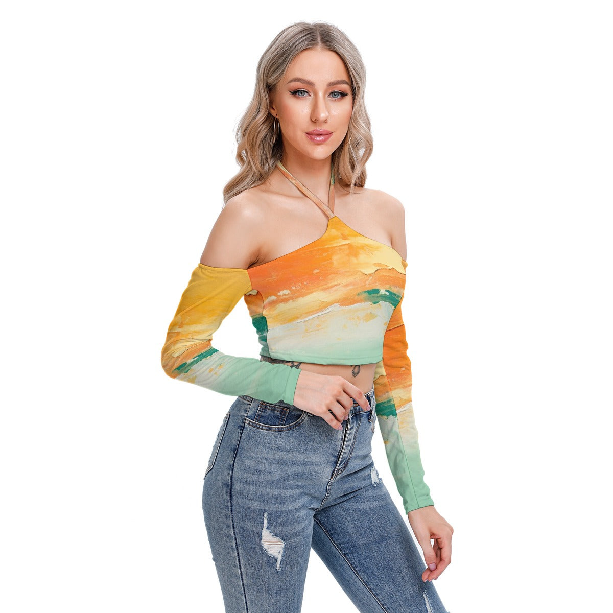 All-Over Print Women's Halter Lace-up Top