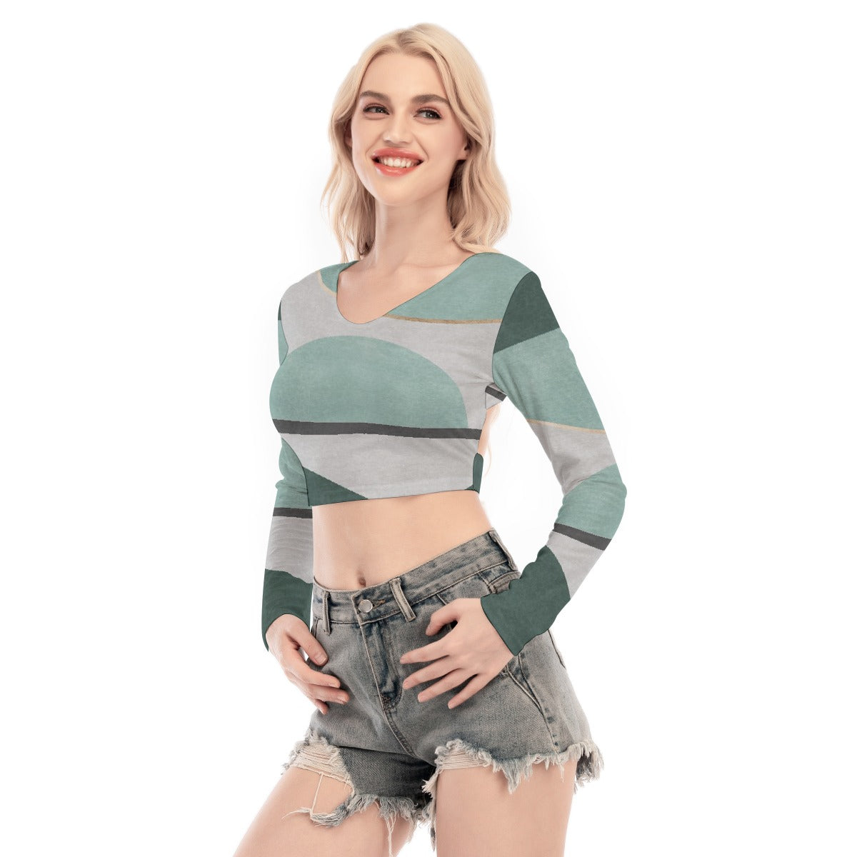 All-Over Print Women's Back Hollow T-shirt With Strap