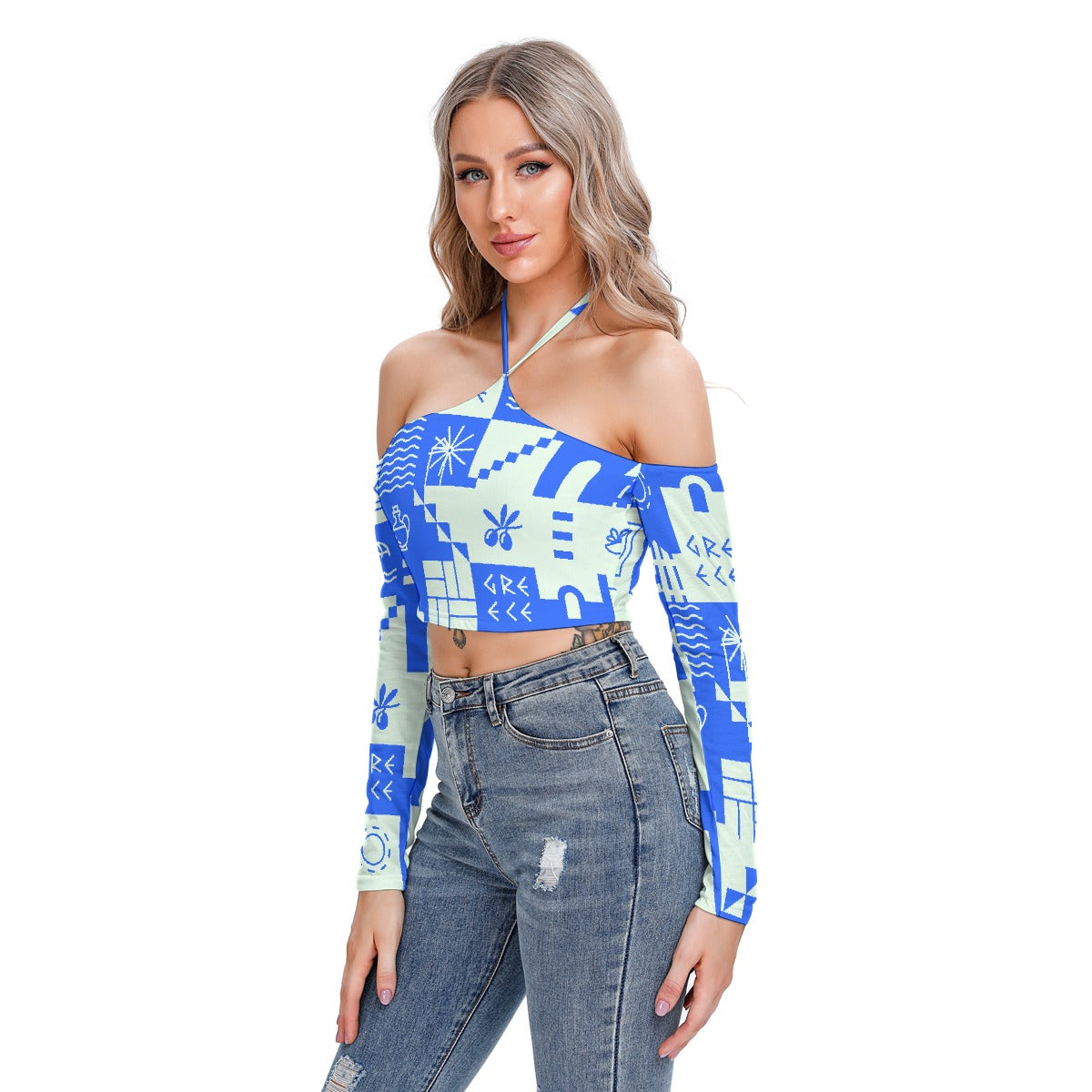All-Over Print Women's Halter Lace-up Top