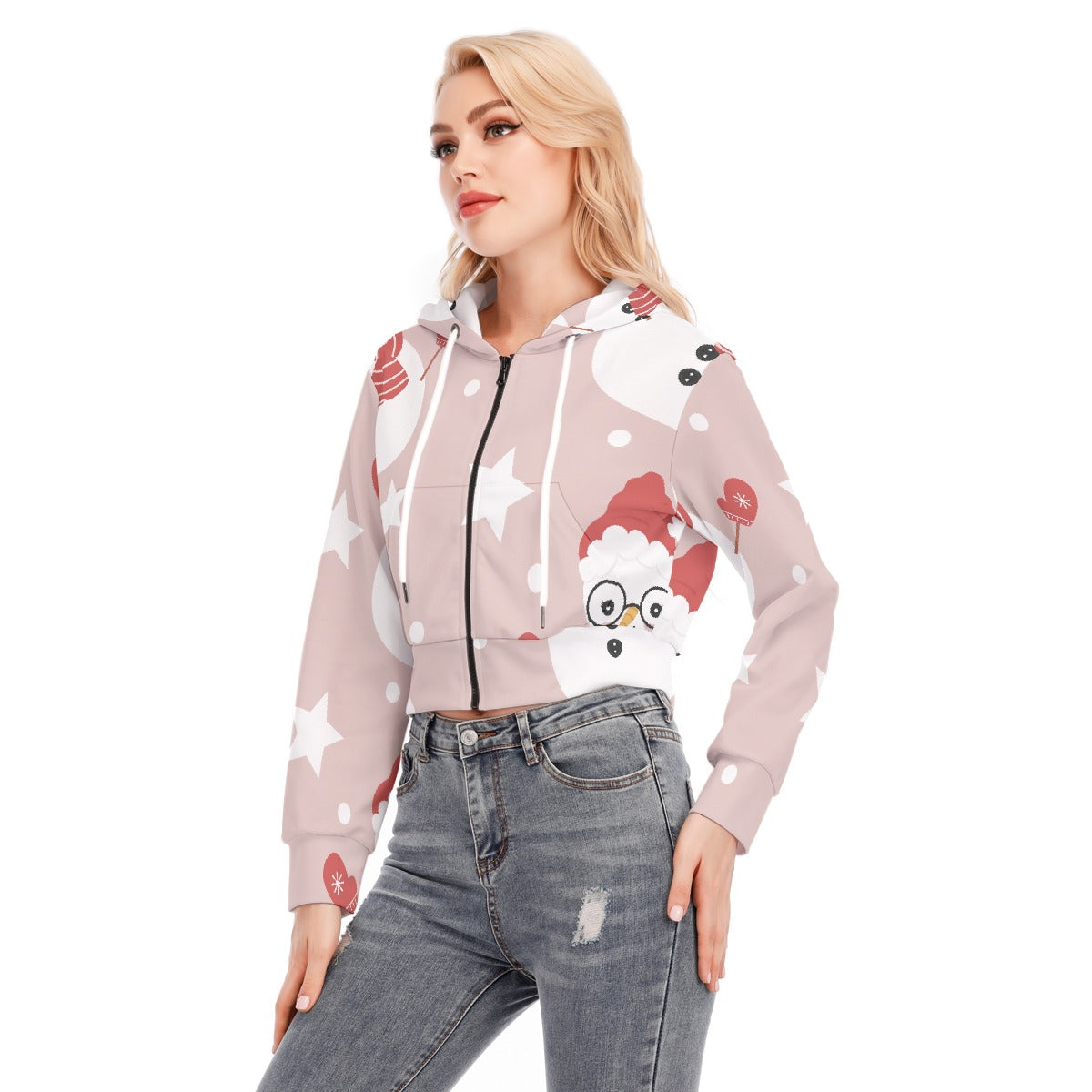 All-Over Print Women's Crop Top Hoodie With Zipper Closure