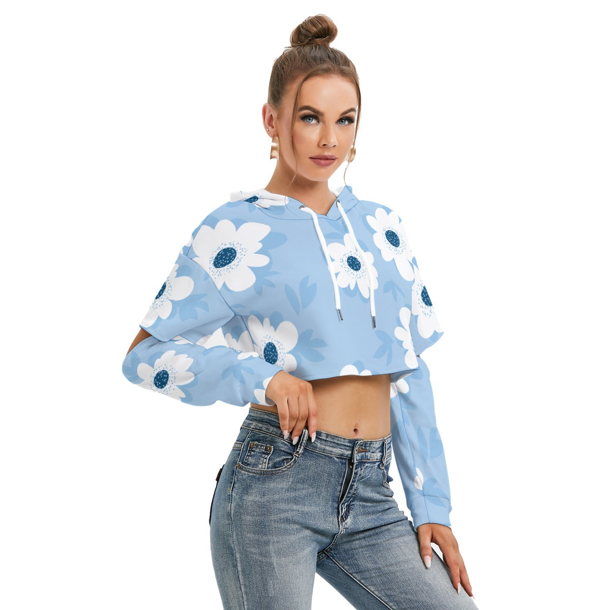All-Over Print Women's Heavy Fleece Hoodie With Hollow Out Sleeve