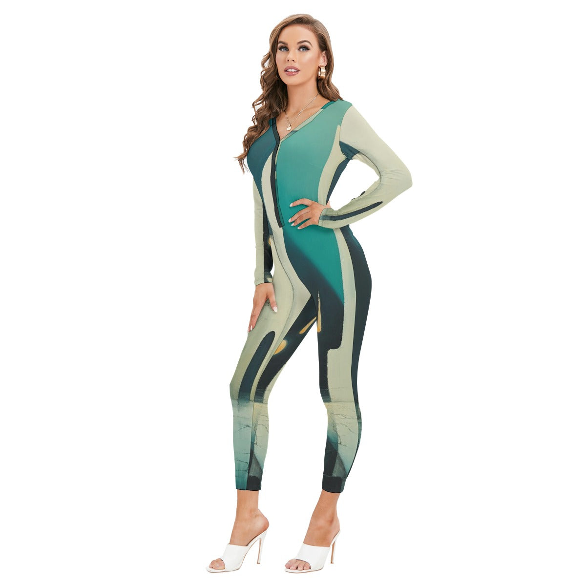 All-Over Print Women's Plunging Neck Jumpsuit