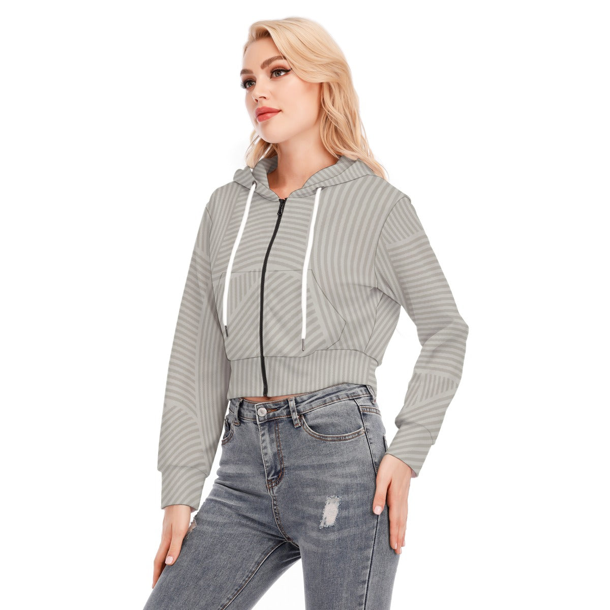 All-Over Print Women's Crop Top Hoodie With Zipper Closure