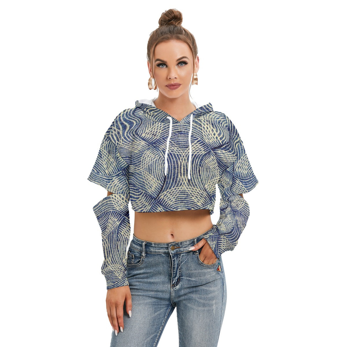 All-Over Print Women's Heavy Fleece Hoodie With Hollow Out Sleeve