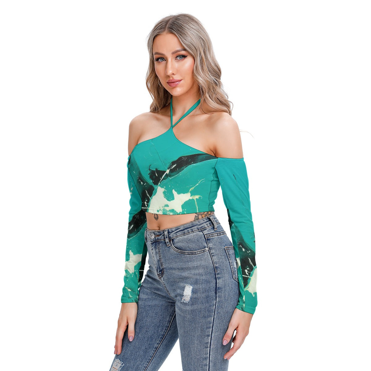All-Over Print Women's Halter Lace-up Top