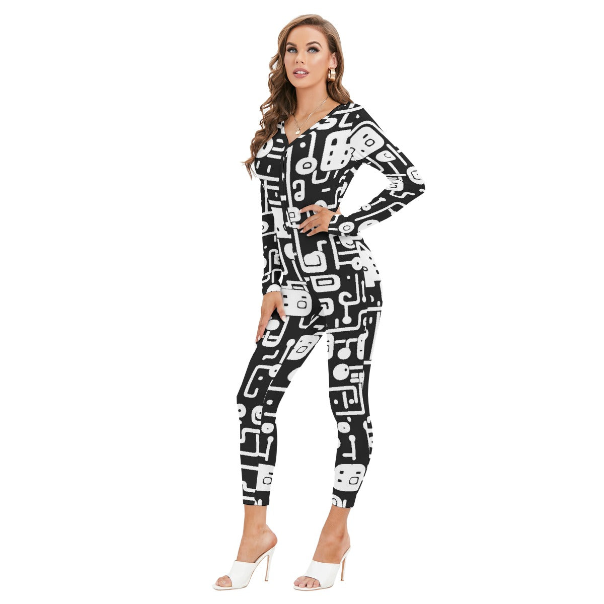 All-Over Print Women's Plunging Neck Jumpsuit