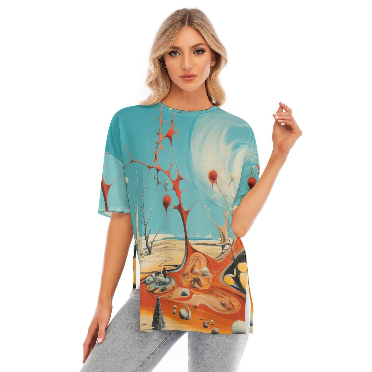 All-Over Print Women's Short Sleeves T-shirt With Hem Split