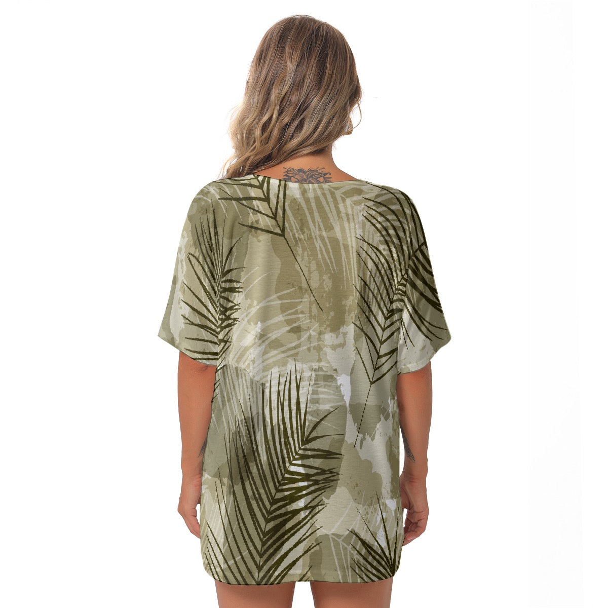 All-Over Print Women's Bat Sleeves V-Neck Blouse