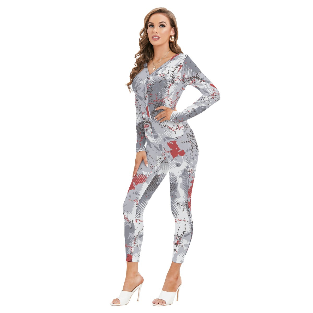 All-Over Print Women's Plunging Neck Jumpsuit