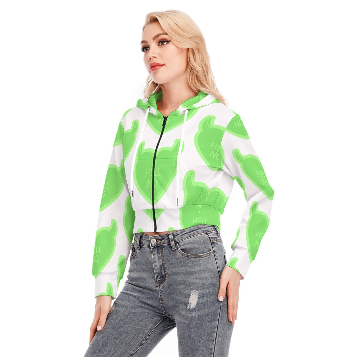 All-Over Print Women's Crop Top Hoodie With Zipper Closure