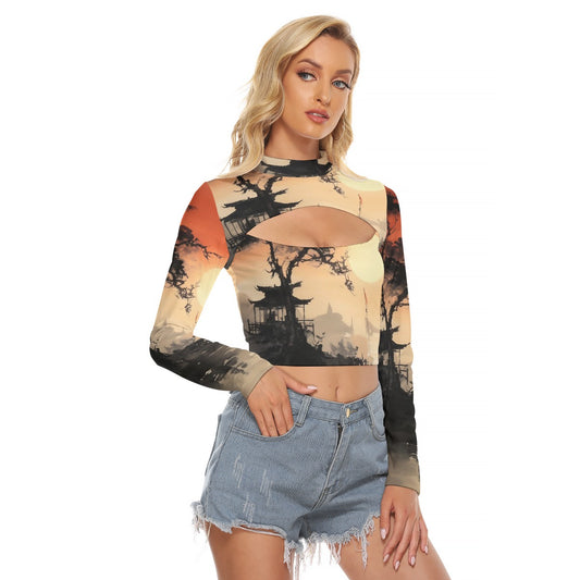 All-Over Print Women's Hollow Chest Keyhole Tight Crop Top