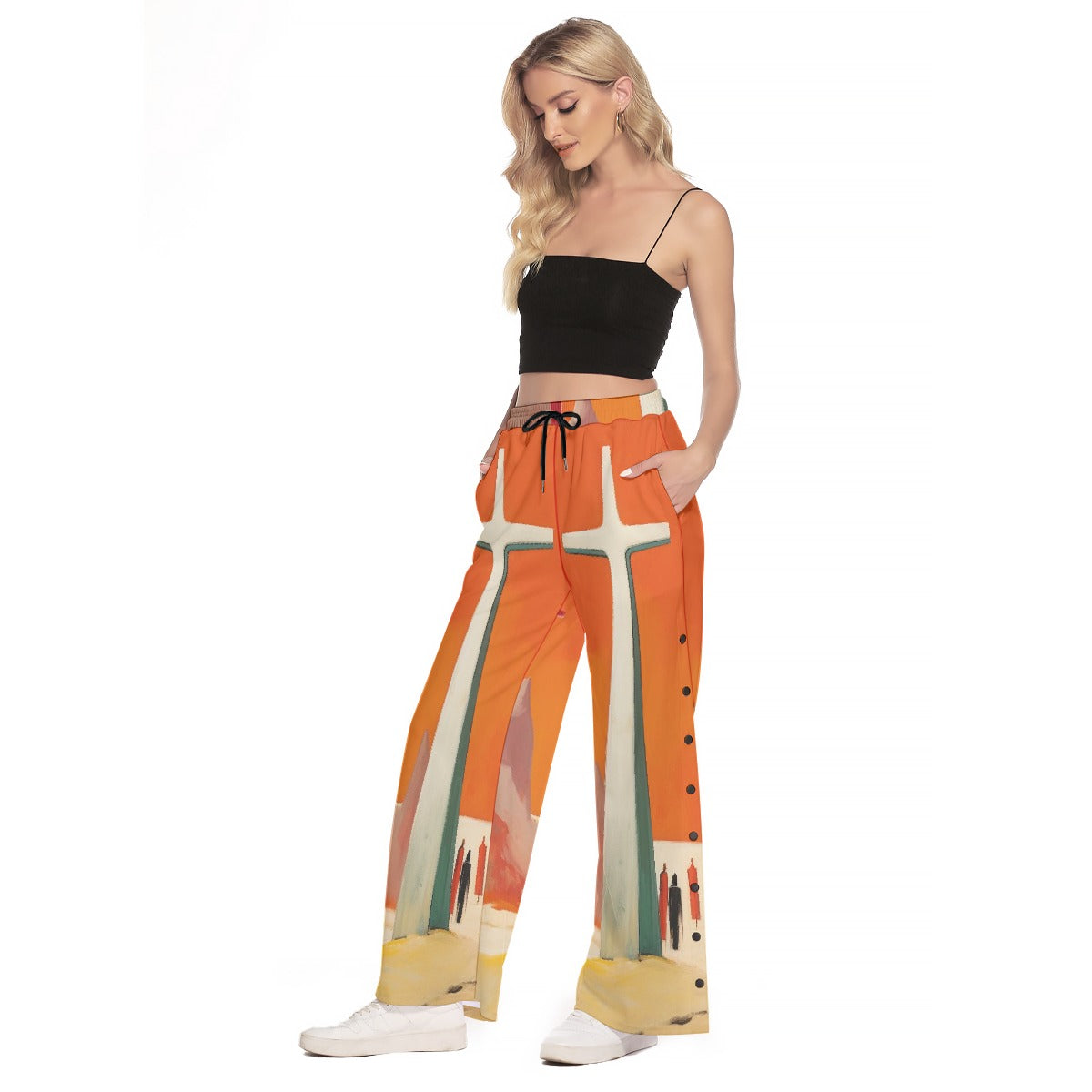 All-Over Print Women's Side Slit Snap Button Trousers