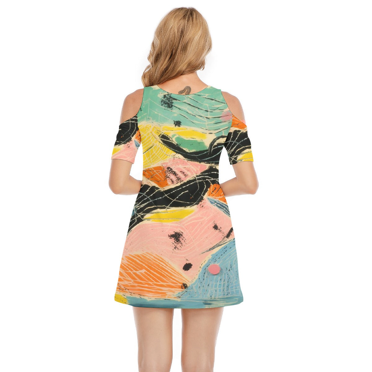 All-Over Print Women's Cold Shoulder Dress | 190GSM Cotton